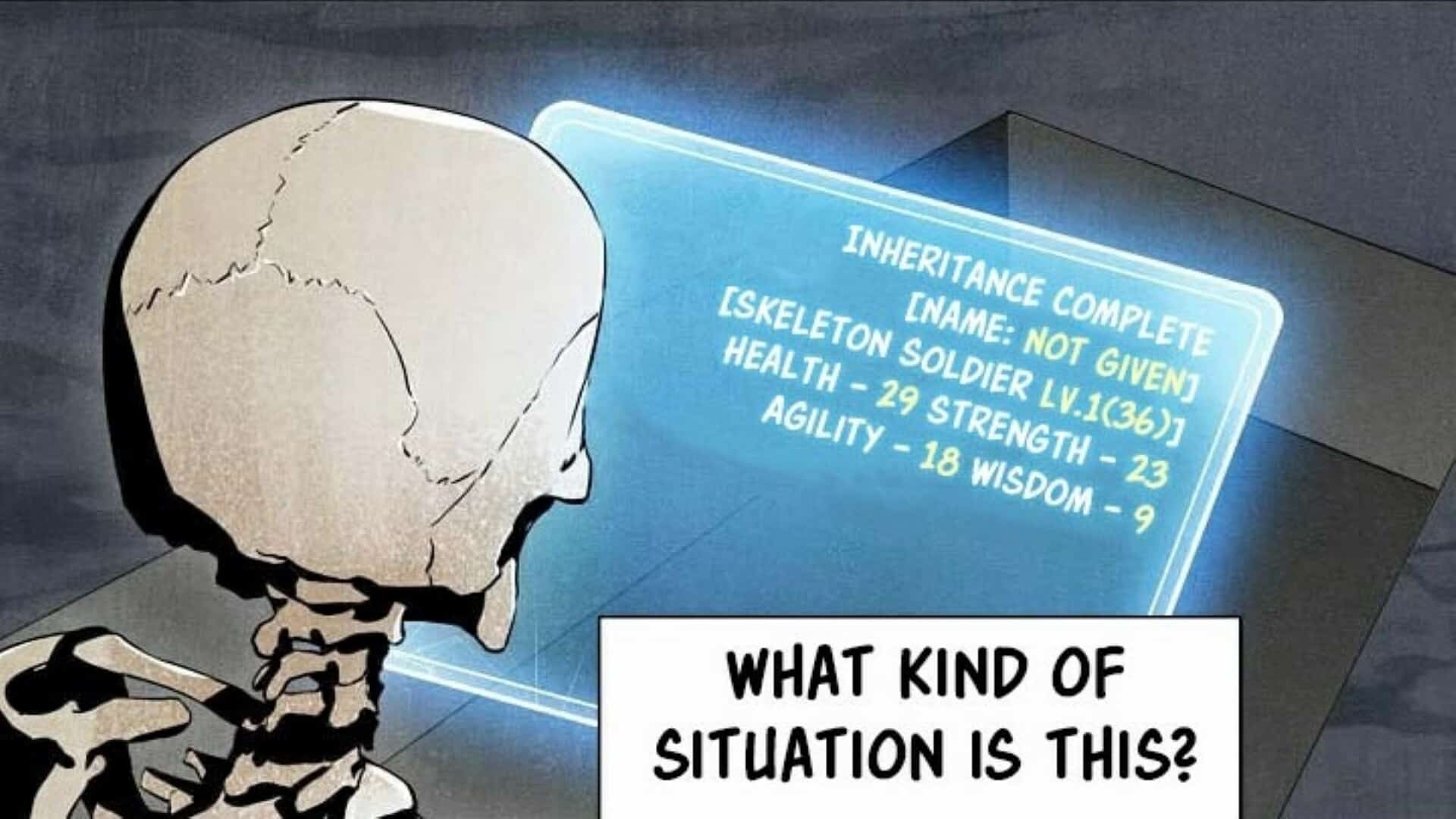 Skeleton Soldier Looking At His Stats After His Regression - Skeleton Soldier Couldn't Protect the Dungeon Chapter 1
