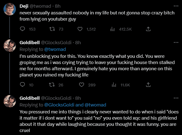 Twomad's tweets about the allegations. 