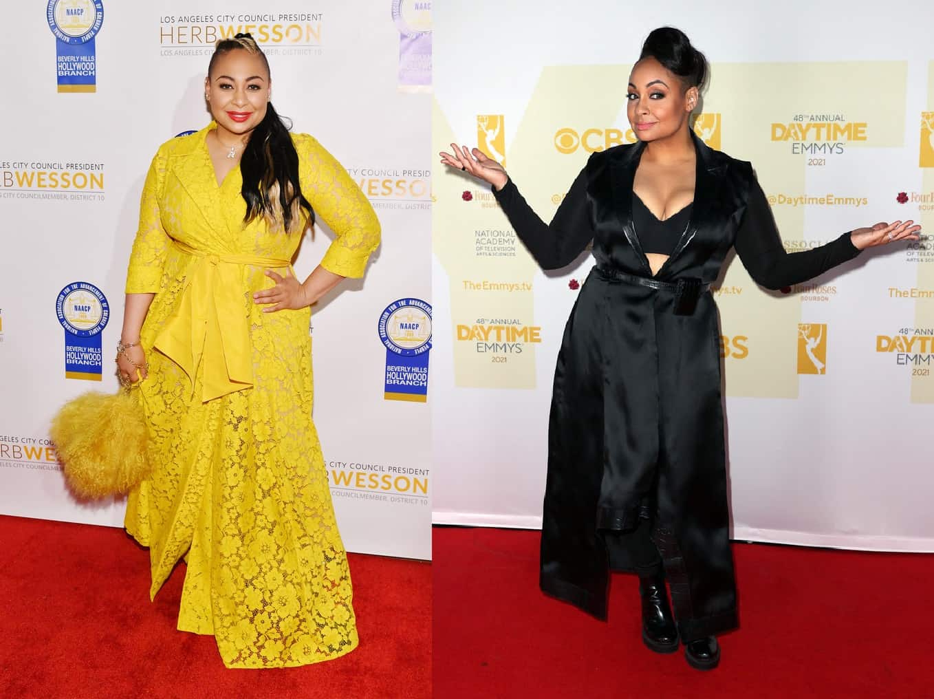 Raven Symone before (L) and after (R) her weight loss transformation (Credits: Page Six)