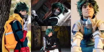 four cosplayers in their Vigilante Deku costume