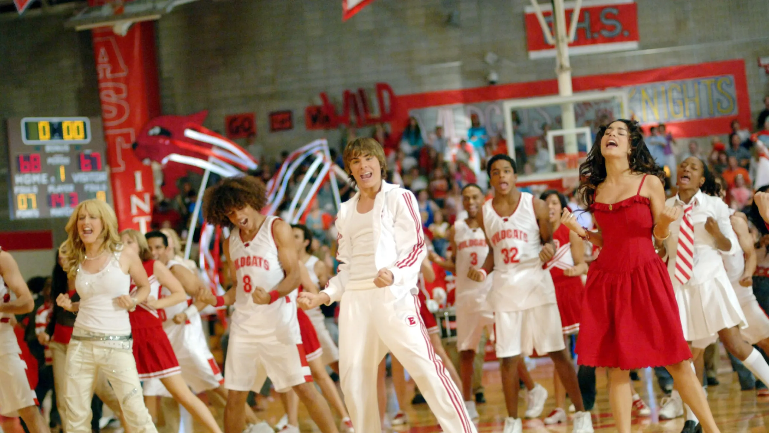 A scene filmed at East High Gymnasium in Utah for High School Musical (Credits: Disney Channel)