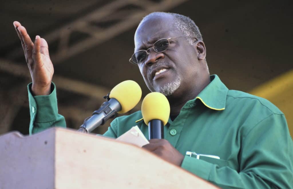 Ex-Tanzanian president, John Magufuli addressing the public at a rally (Credits: PBS)