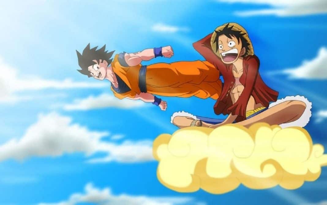 Luffy and Goku Flying Nimbus