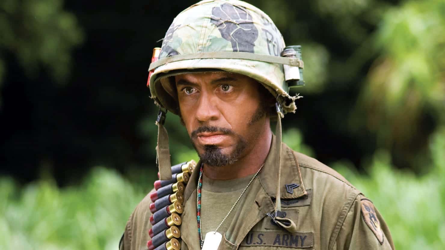Robert Downey Jr. in the film, Tropic Thunder (Credits: Paramount Pictures)