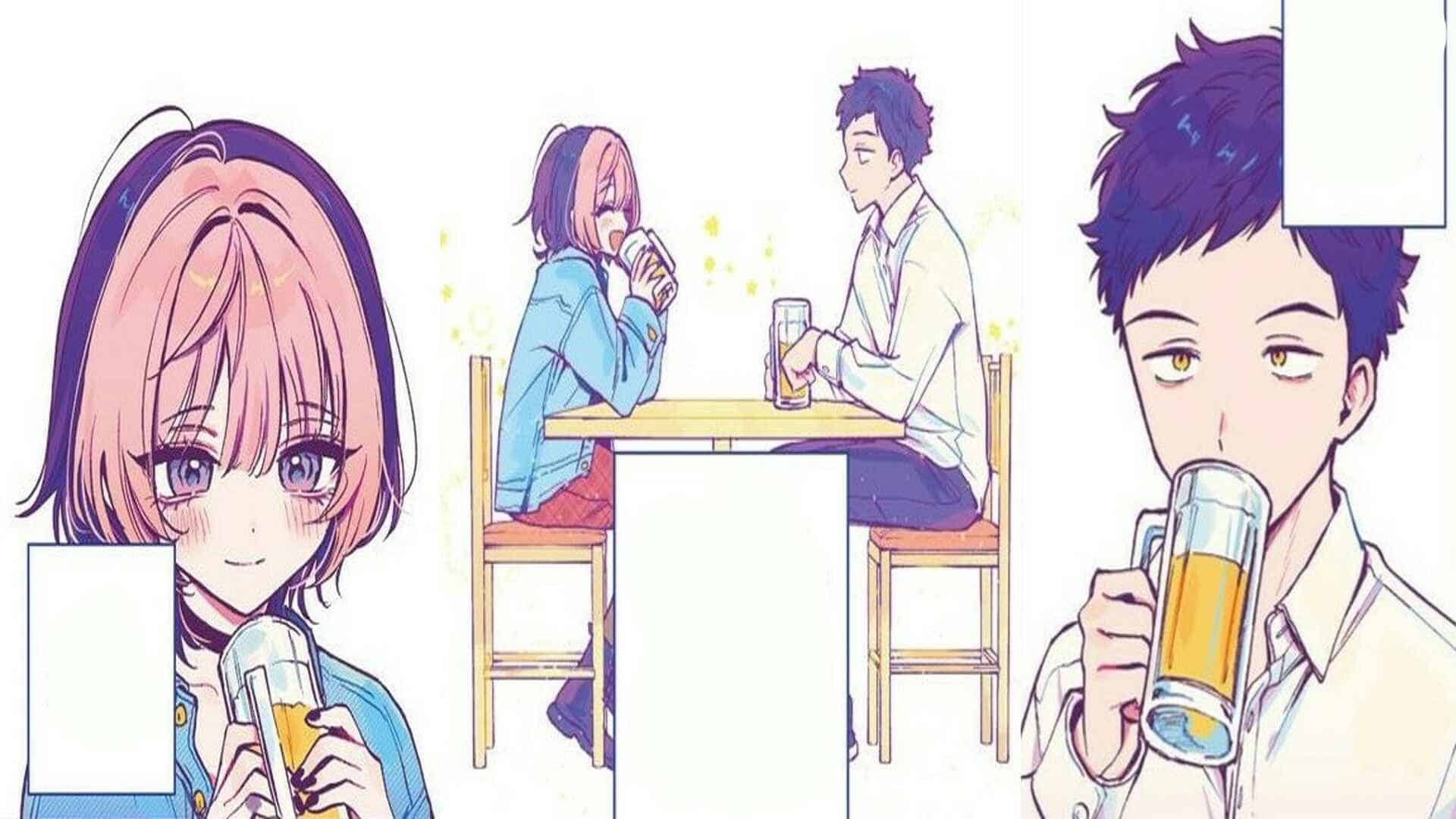 Saotome Nao (Left) Having Beer With Ootsuka Rihito - Noa Is My Senior, And My Friend Chapter 1 (Credits: Young Jump)