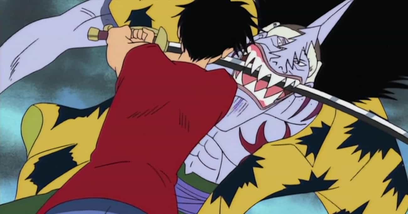 Arlong Bites Luffy's Sword With His Teeth
