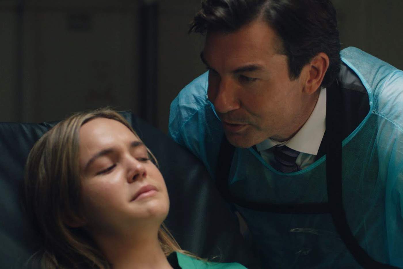 The coroner and Chloe in the morgue in the film, Play Dead (Credits: Vintage Pictures)