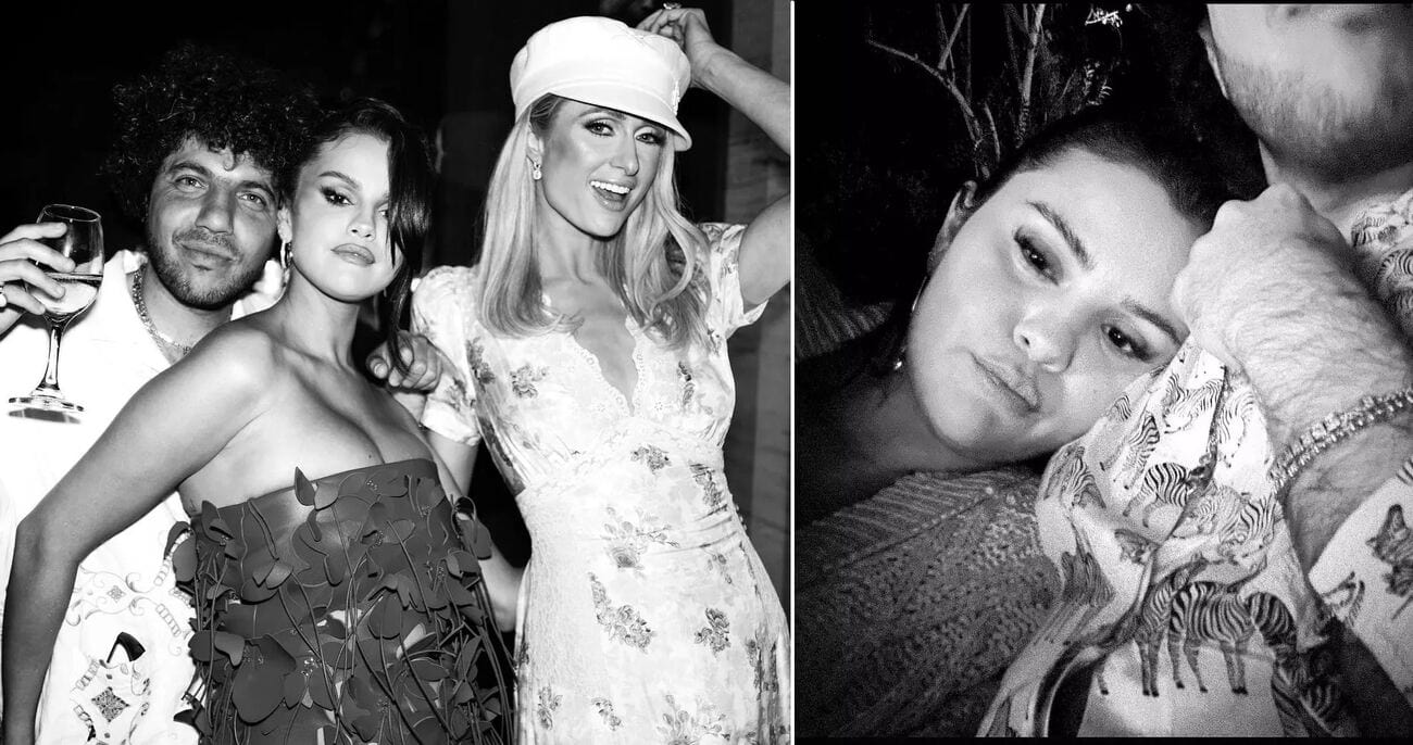 Beeny Blanco, Selena, And Paris Hilton (Left), Selena Resting Her Head On Supposedly Benny's Shoulder (Right)