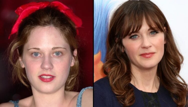 Zooey Deschanel in 2001 (left) and In 2016 (right)