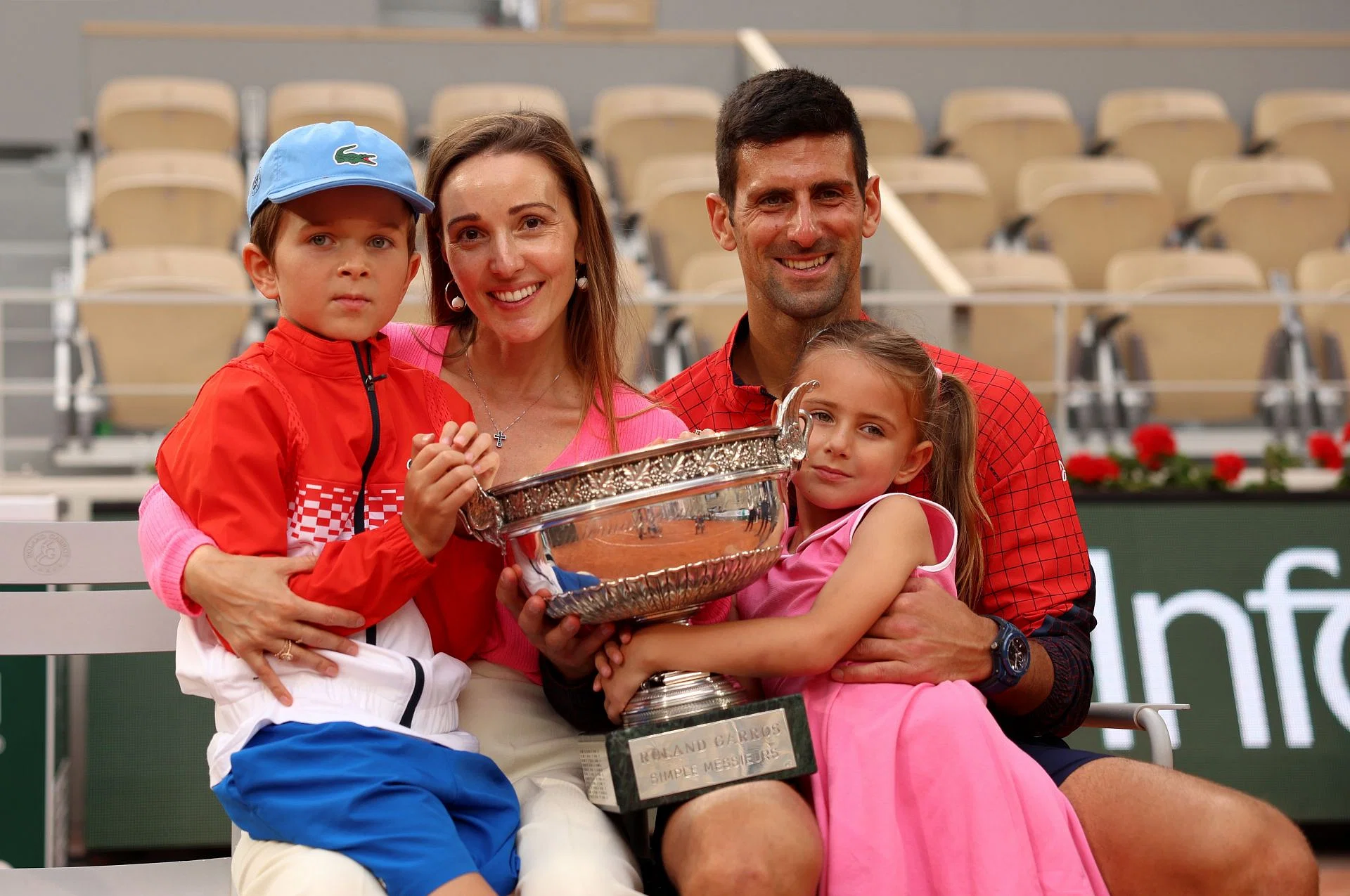 Novak with wife Jelena and kids