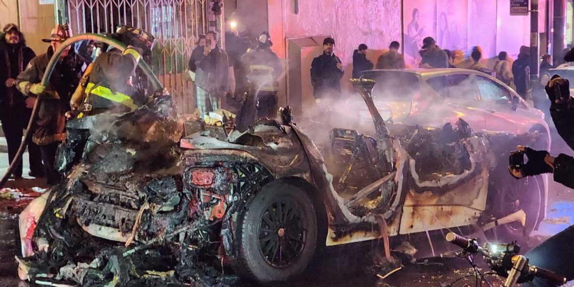 A robotaxi was vandalised and set ablaze in San Francisco (Credits: LA Times)