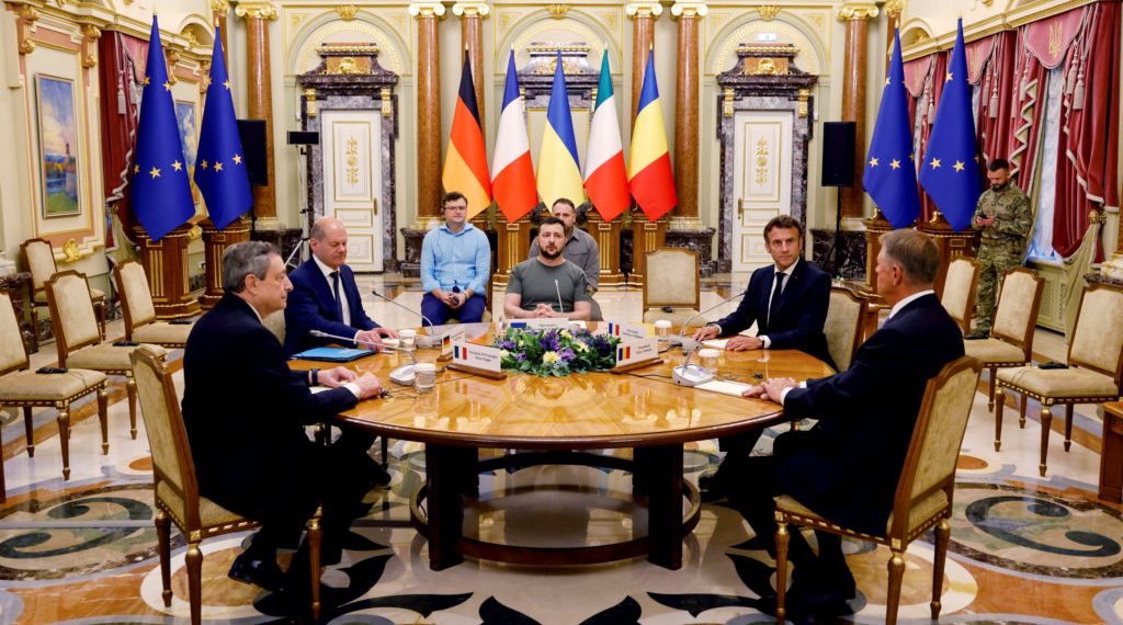 European leaders stand in support of Ukraine (Credits: PBS)