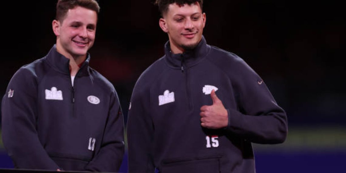 Chiefs' Patrick Mahomes and 49ers Brock Prudy (Credits: Getty Images)