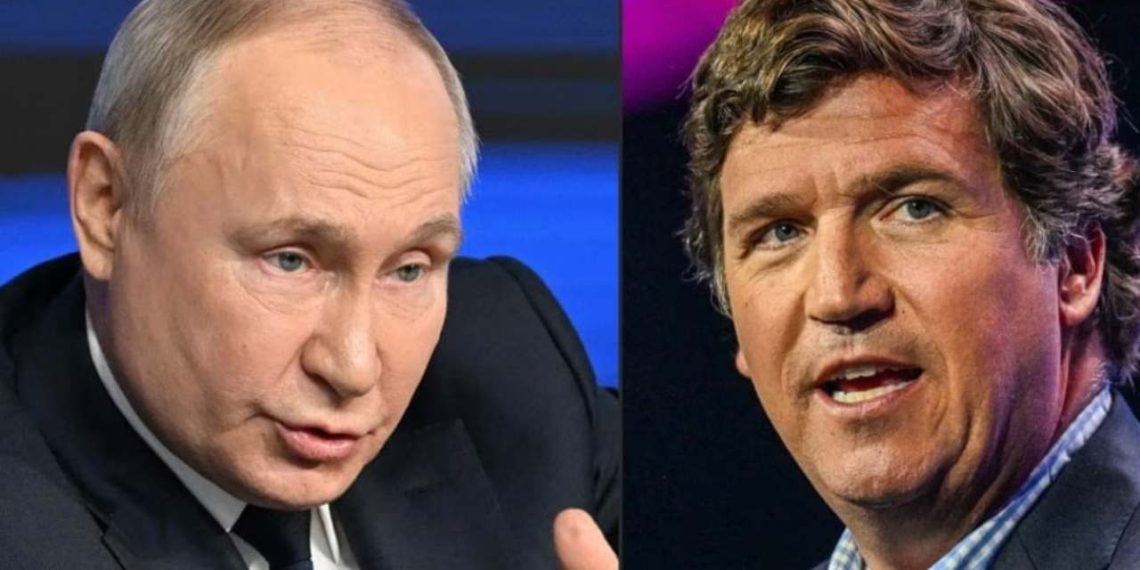 Tucker Carlson and Vladimir Putin (Credit: The Guardian)