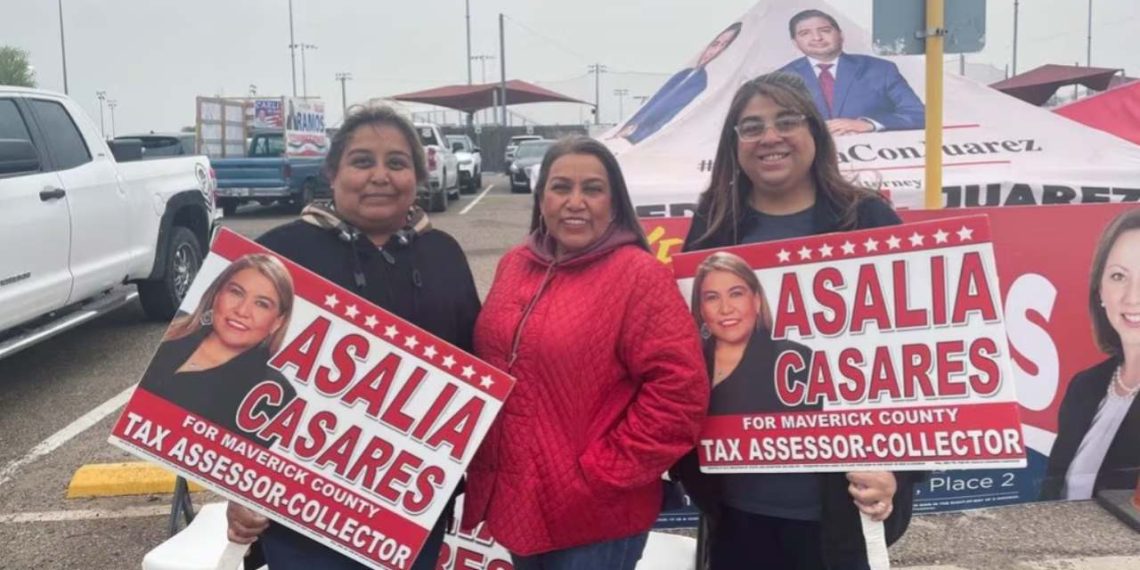 Asalia Casares, a Maverick County tax official, was spotted posing for a photo with Alejandra Casares and Sonia Campos near an early voting site (Credit: Reuters)