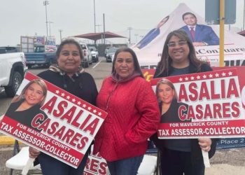 Asalia Casares, a Maverick County tax official, was spotted posing for a photo with Alejandra Casares and Sonia Campos near an early voting site (Credit: Reuters)