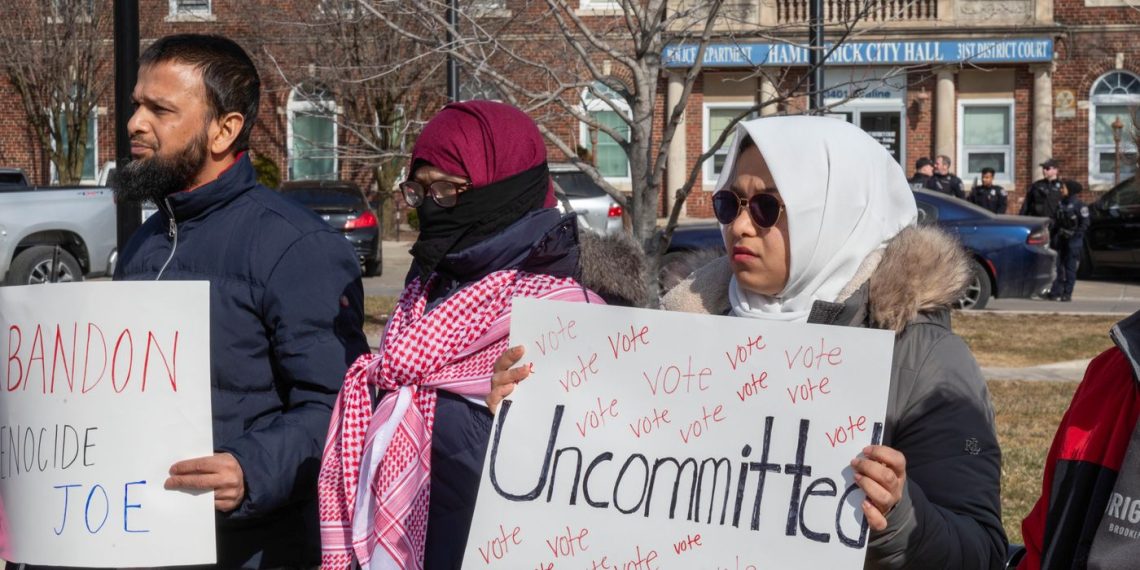 Uncommitted voters in Minnesota protest Biden's Israel stance (Credits: Left Voice)