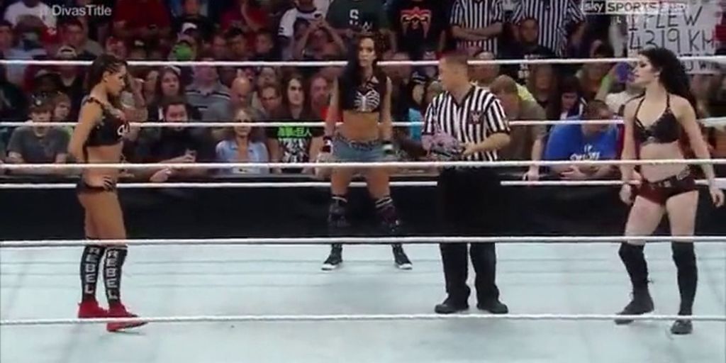 AJ Lee vs Paige vs Nikki Bella (Credit: ESPN)