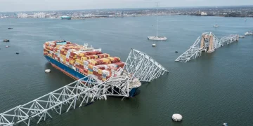 Cargo ships exit Port of Baltimore via new channel (Credits: NBC 4 Washington)
