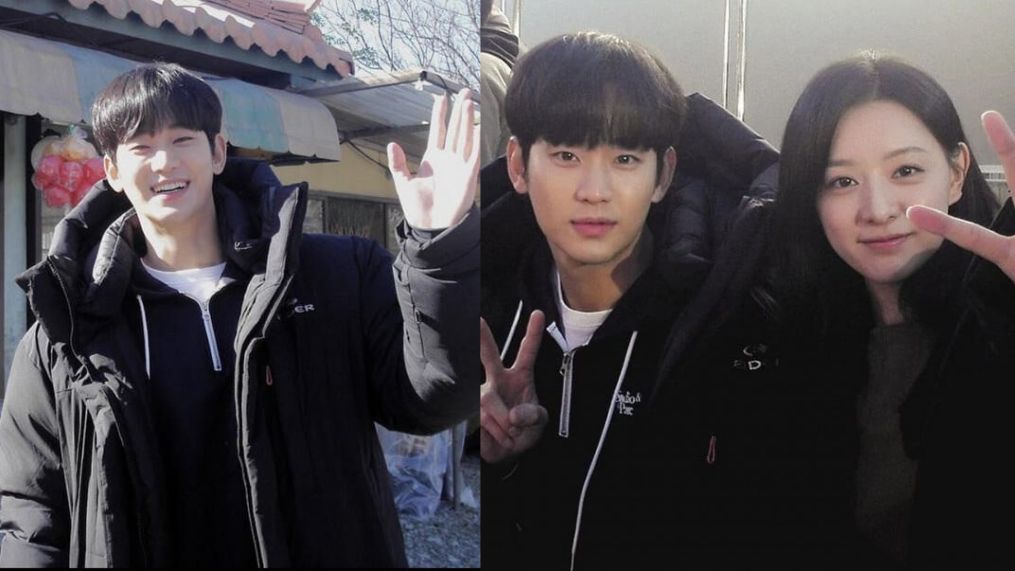 Kim Soo Hyun is seen posing in front of Yongduri Supermarket