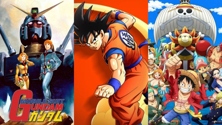 Mobile Suit Gundam (Left), Dragon Ball Z (Middle), One Piece (Right)