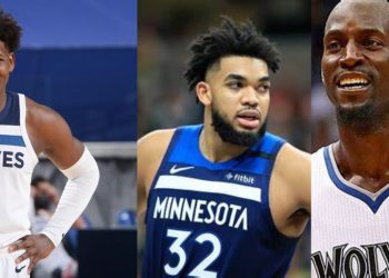 Anthony Edwards, Karl-Anthony Towns and Kevin Garnett from NBA