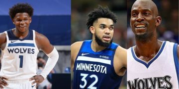 Anthony Edwards, Karl-Anthony Towns and Kevin Garnett from NBA
