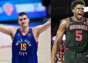 Nikola Jokic and Anthony Edwards from NBA