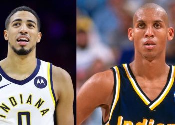 Tyrese Haliburton and Reggie Miller from NBA