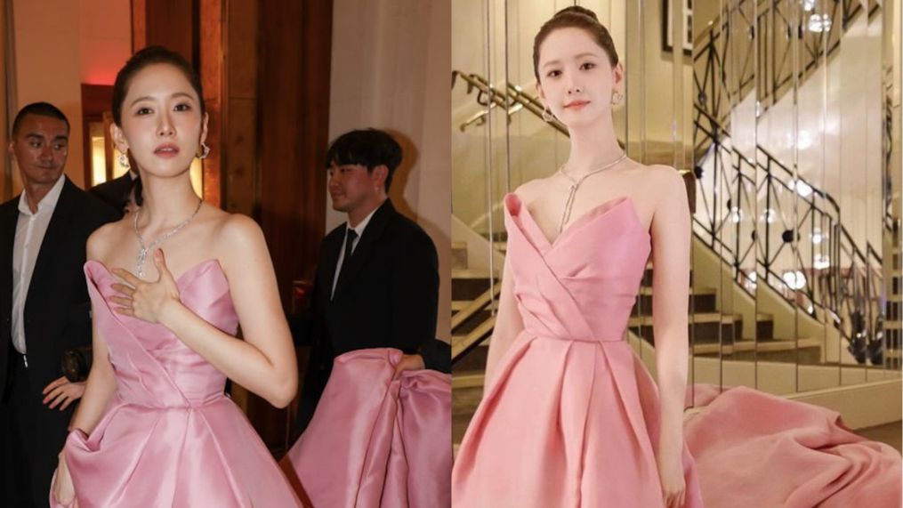 Pink gown and subtle makeup accentuate her timeless elegance