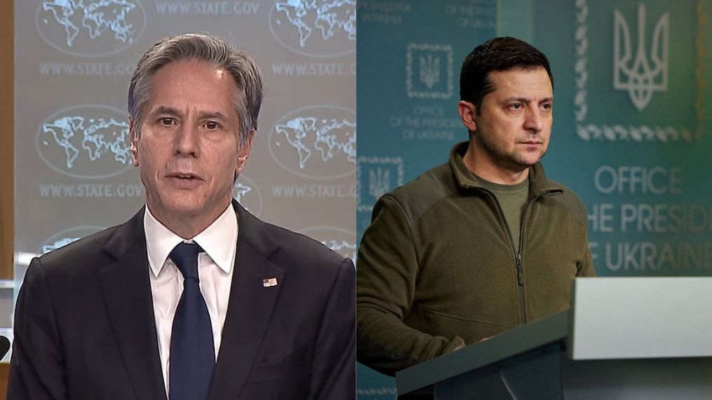 US Secretary of State Antony Blinken (Left) and President Volodymyr Zelenskiy (Right)