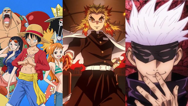 A Still from 'One Piece' (Left), A Still from 'Demon Slayer' (Middle), A Still from 'Jujutsu Kaisen' (Right)