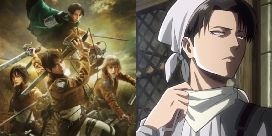 The poster for 'Attack On Titan: The Musical' (Left), Levi Ackerman from 'Attack On Titan' the Anime (MAPPA)