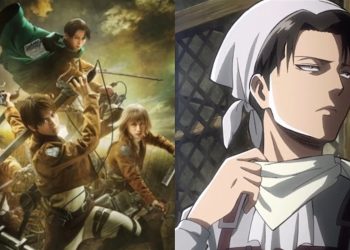 The poster for 'Attack On Titan: The Musical' (Left), Levi Ackerman from 'Attack On Titan' the Anime (MAPPA)