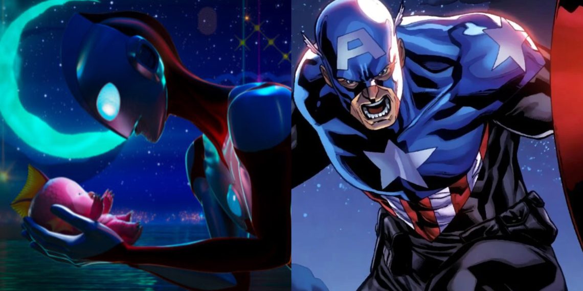 a Still from 'Ultraman: Rising' (Left), Captain America from the Marvel franchise (Right)