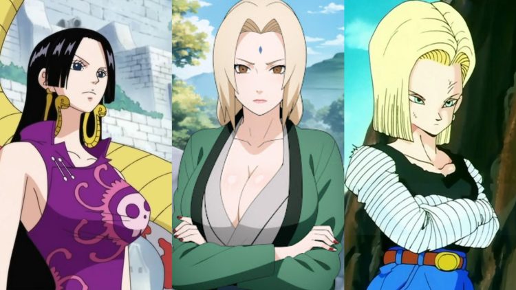 Boa Hancock from 'One Piece' (Left), Lady Tsunade from 'Naruto' (Middle), Android 18 from 'Dragon Ball Z' (Right)