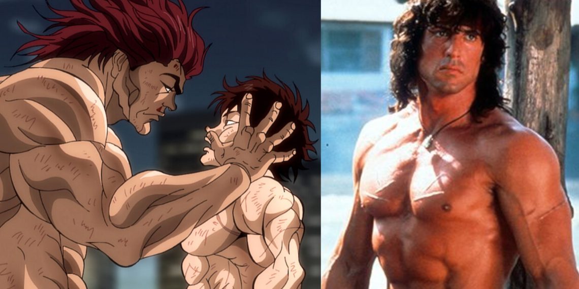 Yujiro and Baki Hanma from 'Baki' (Left) (TMS Entertainment), Sylvester Stallone in 'Rambo' (David Morrell)
