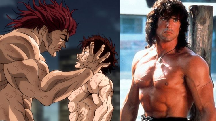 Yujiro and Baki Hanma from 'Baki' (Left) (TMS Entertainment), Sylvester Stallone in 'Rambo' (David Morrell)
