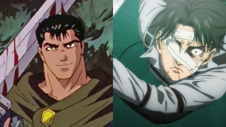Guts, pictured left, from 'Berserk' (Studio GEMBA), Levi, pictured right, from 'Attack On Titan' (MAPPA)