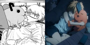 Denji and Pochita in the Manga (Left) by Tatsuki Fujimoto and in the Anime (Right) (MAPPA)