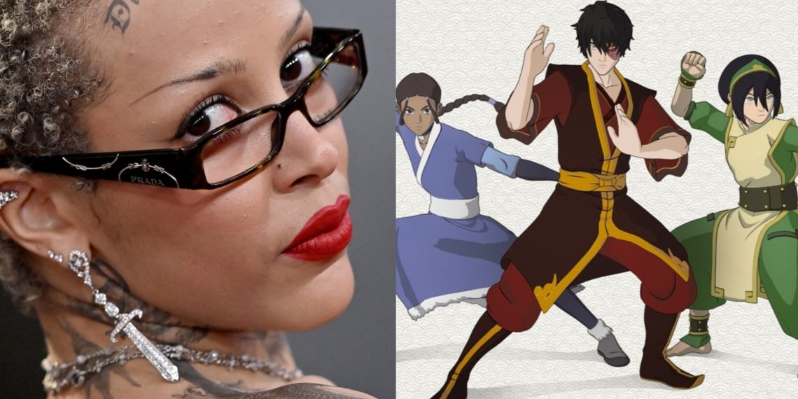 Doja Cat (left), A Poster for the Fortnite x Avatar: The Last Airbender Crossover (Right)