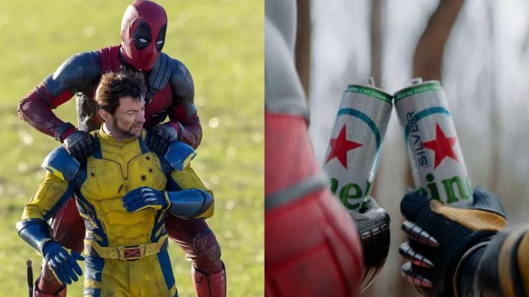 Ryan Reynolds and Hugh Jackman in 'Deadpool And Wolverine' Movie (Marvel Studios)(Left), A Still from the 'Heineken' Ad featuring characters from the upcoming movie (Right)