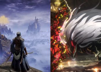 A gameplay scene from 'Elden Ring' the game (Credits: FromSoftware) (Left),  SteinsAlter's Elden Ring anime, which will be a three-minute tribute (Right)