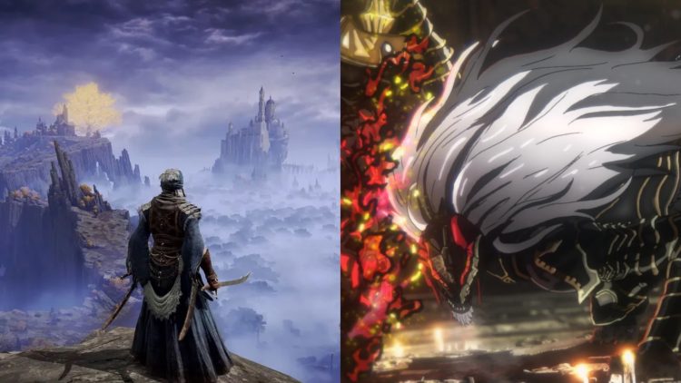 A gameplay scene from 'Elden Ring' the game (Credits: FromSoftware) (Left),  SteinsAlter's Elden Ring anime, which will be a three-minute tribute (Right)