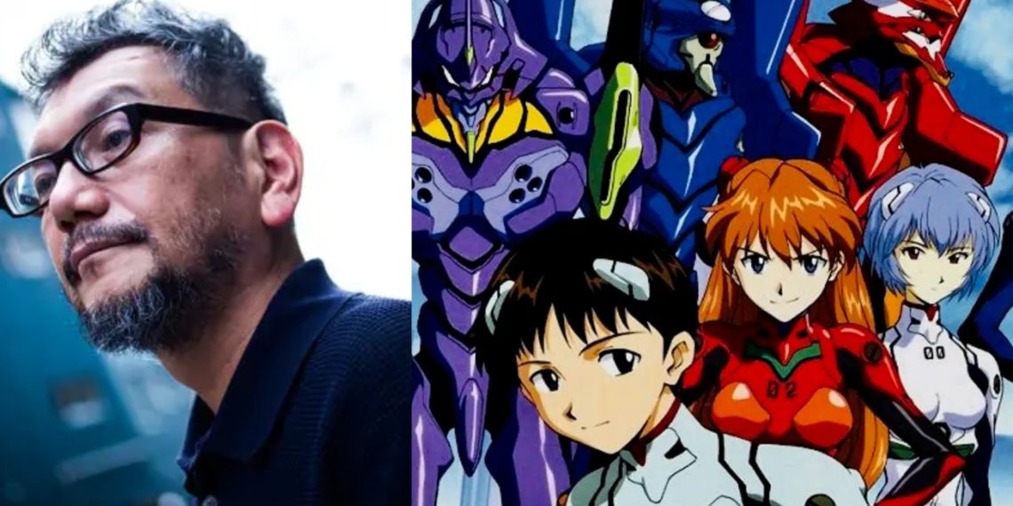 Hideki Anno, creator of 'Neon Genesis Evangelion' (Left), A poster for the Anime (Right)