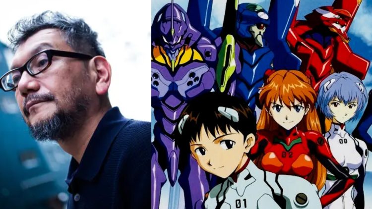 Hideki Anno, creator of 'Neon Genesis Evangelion' (Left), A poster for the Anime (Right)