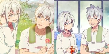 A Still from "Grandpa and Grandma Turn Young Again" (Left), Characters from the Anime (Right)