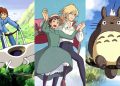 A Still from "Nausicaa" (Left), A Still from "Howl's Moving Castle" (Middle), A Still from 'My Neighbor Totoro" (Right)