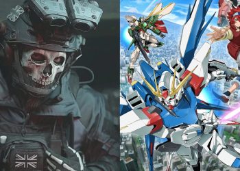 Ghost from the 'Call of Duty' franchise (Left), An illustration for 'Mobile Suit Gundam'