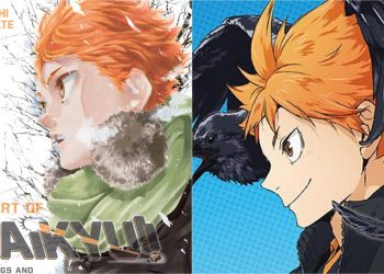 An illustration for 'The Art Of Haikyuu!!' (Left), Hinata Shoyo from the Anime (Right)